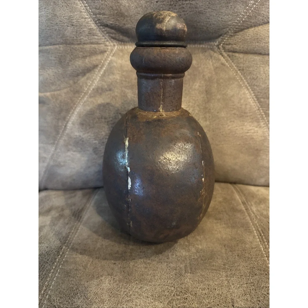 Vintage Metal Indian Hammered Water Jug Vessel With‎ Wooden Lid